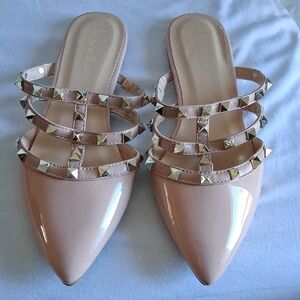 Nicole  Miller Elegant Studded Nude Mules